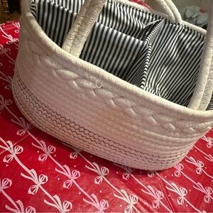 Striped Lined Cream Diaper Caddy